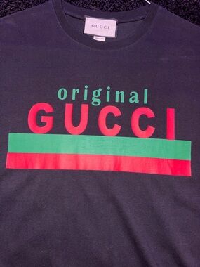 Gucci Black Tee with Red & Green Graphic